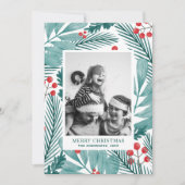 水彩植物性メリークリスマスファミリーフォト シーズンカード (正面)