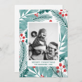 水彩植物性メリークリスマスファミリーフォト シーズンカード (正面/裏面)