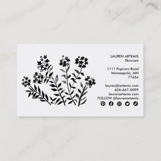 水彩植物性ユニークフローラモダンスキンケア 名刺 (裏面)