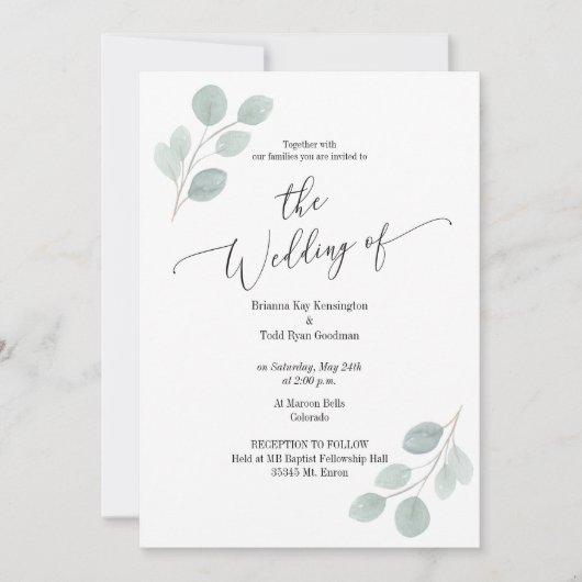 水彩植物性ユーカリ招待状 招待状 (正面)