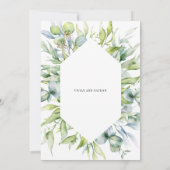 水彩植物性ユーカリ緑結婚草 招待状 (裏面)