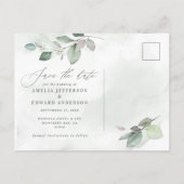 水彩植物性ユーカリ金ゴールド結婚ズ 案内ポストカード (裏面)