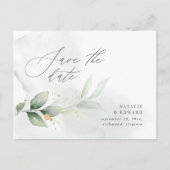 水彩植物性ユーカリ金ゴールド結婚ズ 案内ポストカード (正面)