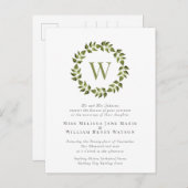 水彩植物性リースグリーンリーフ結婚ズ インビテーションポストカード (正面/裏面)
