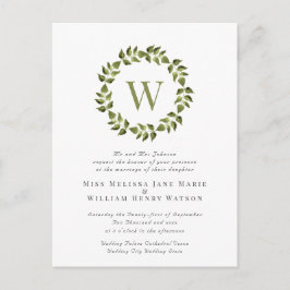 水彩植物性リースグリーンリーフ結婚ズ インビテーションポストカード