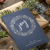 水彩植物性リースジョーブルークリスマス シーズンカード