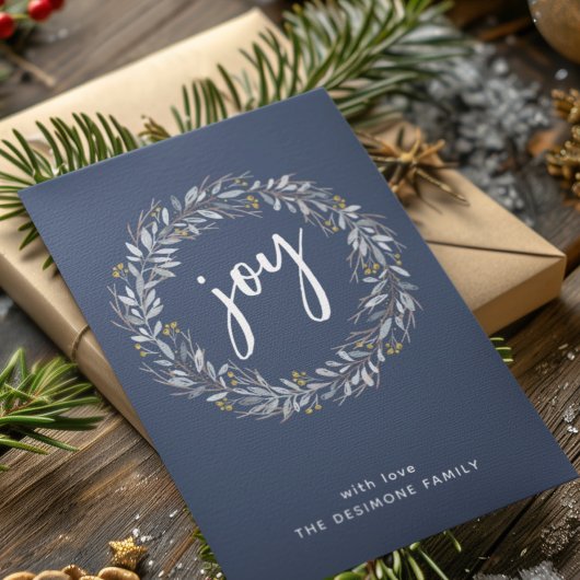 水彩植物性リースジョーブルークリスマス シーズンカード