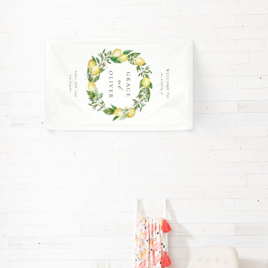 水彩植物性レモンリース結婚ズ 横断幕 (インサイチュ)