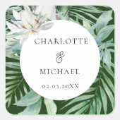 水彩植物性春の結婚式 スクエアシール (正面)