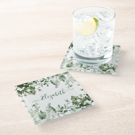 水彩植物性植物アイビシダセージ ガラスコースター (アングル)