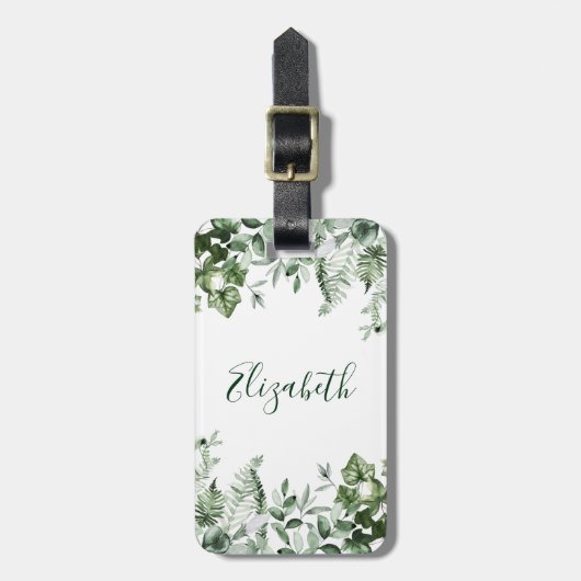 水彩植物性植物アイビーセージシダ ラゲッジタグ (正面縦)