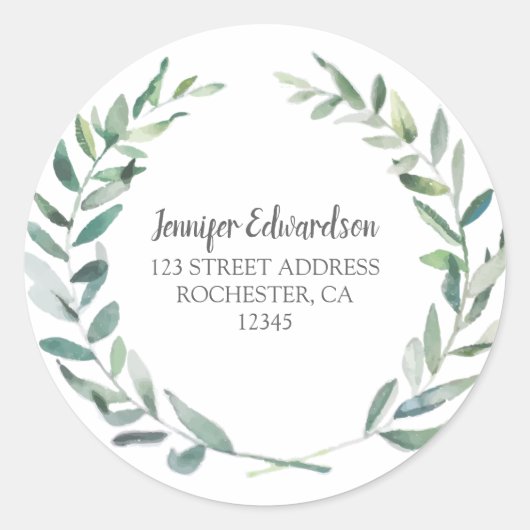 水彩植物性葉差出人住所シール ラウンドシール (正面)