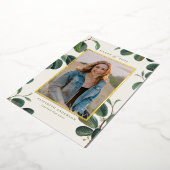 水彩植物性葉植物ベージュ写真卒業 箔招待状 (回転した状態)