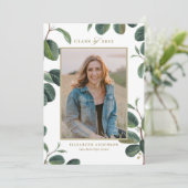 水彩植物性葉植物写真卒業 案内状 (スタンド正面)