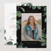 水彩植物性葉植物写真卒業 案内状 (正面/裏面)