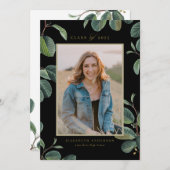 水彩植物性葉植物写真卒業 案内状 (正面/裏面)