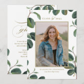 水彩植物性葉植物写真卒業 案内状 (正面/裏面)