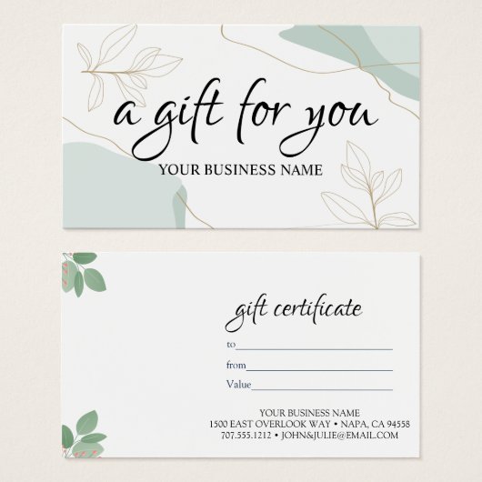 水彩植物性葉物ギフト券 (正面&裏面)