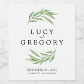 水彩植物性葉結婚式の引き出物 ワインラベル (シングルラベル)