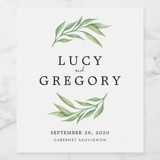 水彩植物性葉結婚式の引き出物 ワインラベル (シングルラベル)