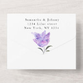 水彩植物性薄紫パープルフローラ結婚ズ オールインワン招待状 (裏面)