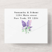 水彩植物性薄紫パープルフローラ結婚ズ オールインワン招待状 (裏面)