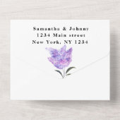 水彩植物性薄紫パープルフローラ結婚ズ オールインワン招待状 (裏面)