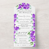 水彩植物性薄紫パープルフローラ結婚ズ オールインワン招待状 (内側)