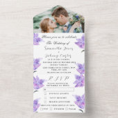 水彩植物性薄紫パープルフローラ結婚ズ オールインワン招待状 (内側)