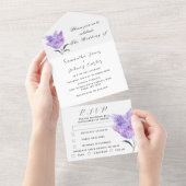 水彩植物性薄紫パープル結婚フローラズA オールインワン招待状 (貼ってはがせる)