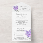 水彩植物性薄紫パープル結婚フローラズA オールインワン招待状 (内側)