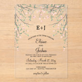 水彩植物性赤面ピンクフローラ結婚ズ アクリル招待状 (正面)