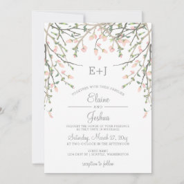 水彩植物性赤面ピンクフローラ結婚ズ 招待状