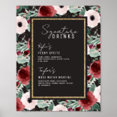 水彩植物性金ゴールドシグネチャードリンク結婚ズ ポスター (正面)