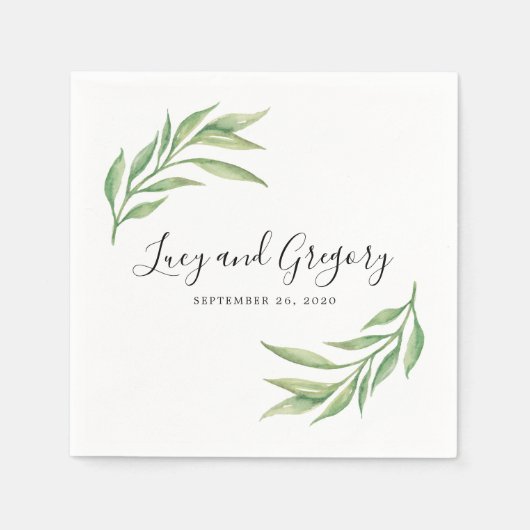 水彩植物性離れ植物結婚の スタンダードカクテルナプキン (正面)
