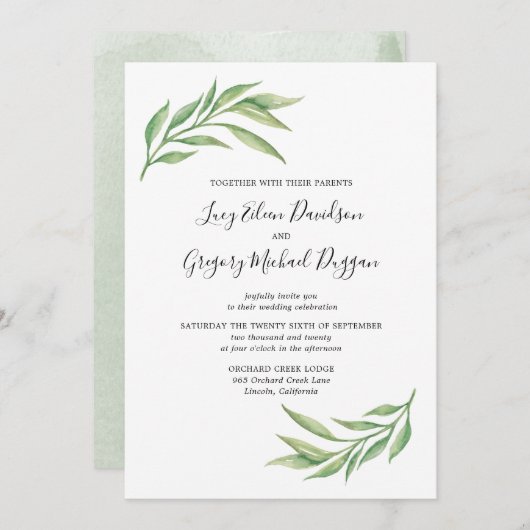 水彩植物性離れ植物結婚の 招待状 (正面/裏面)