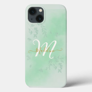 水彩植物性離れ植物群葉モノグラム iPhone 13ケース