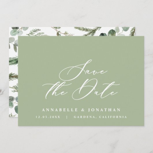 水彩植物文字エレガント以外 セーブザデート (正面/裏面)