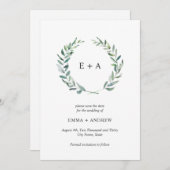 水彩植物日付素朴カードを保存 セーブザデート (正面/裏面)