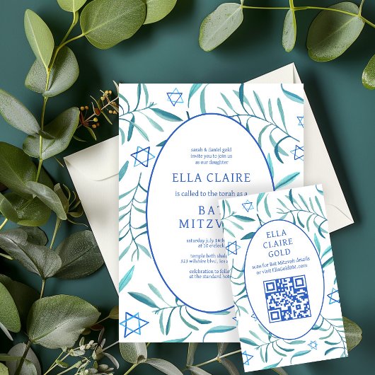 水彩植物星デビッドバーバルミツワーQR エンクロージャーカード