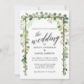 水彩植物木製カリグラフィーウェディング 招待状 (正面)