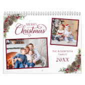 水彩植物松コーンのクリスマスフォト カレンダー (カバー)