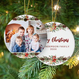 水彩植物林クリスマスフォト セラミックオーナメント