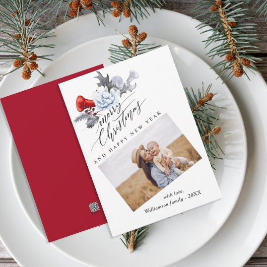 水彩植物楽しいクリスマス写真 シーズンカード