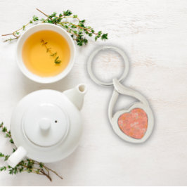 水彩植物模様オレンジメタルキーチェーン キーホルダー