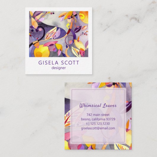 水彩植物模様 スクエア名刺 (正面/裏面)