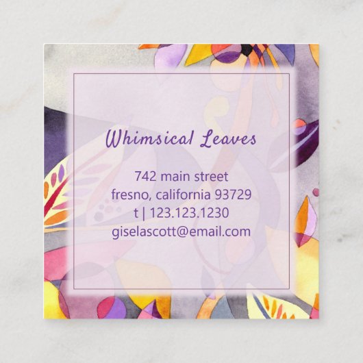 水彩植物模様 スクエア名刺 (裏面)