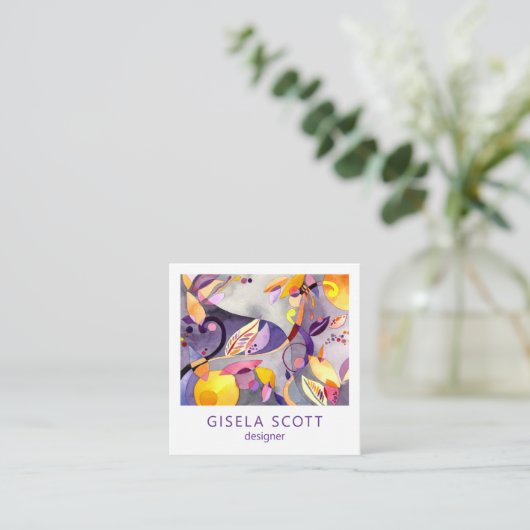 水彩植物模様 スクエア名刺 (スタンド正面)