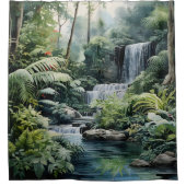 水彩植物滝オアシス シャワーカーテン (正面)