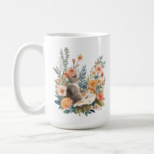 水彩植物猫の cottagecore ネコ アート コーヒーマグカップ